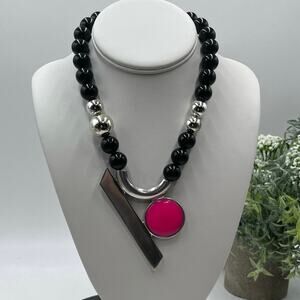 Ben Amun Vintage Mid Century‎ Modern Abstract Geometric Runway Silver Necklace